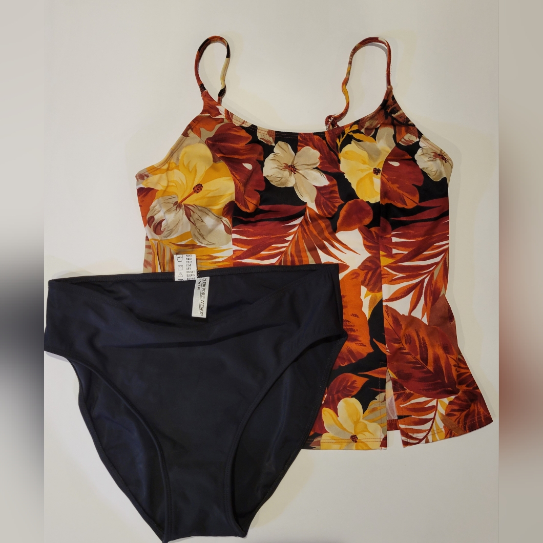 Newport News Two Piece Floral Black Swimsuit Size 10